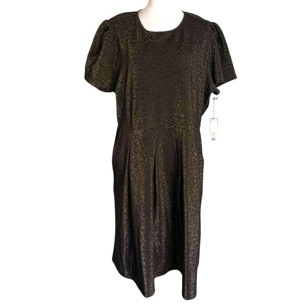NWT Draper James XXL Shimmering Black & Gold XXL Mini Shirt Dress Holiday Party